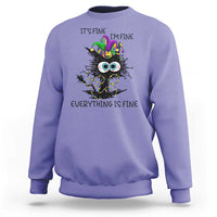 Funny Mardi Gras Cat Sweatshirt It's Fine I'm Fine Everything Is Fine Jester Hat Beads