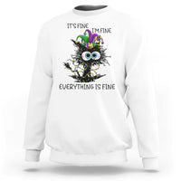 Funny Mardi Gras Cat Sweatshirt It's Fine I'm Fine Everything Is Fine Jester Hat Beads