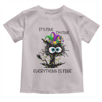 Funny Mardi Gras Cat Toddler T Shirt It's Fine I'm Fine Everything Is Fine Jester Hat Beads