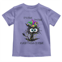 Funny Mardi Gras Cat Toddler T Shirt It's Fine I'm Fine Everything Is Fine Jester Hat Beads