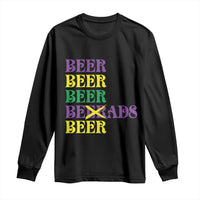Funny Mardi Gras Drinking Long Sleeve Shirt Retro Beads Beer Carnival Party