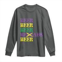Funny Mardi Gras Drinking Long Sleeve Shirt Retro Beads Beer Carnival Party