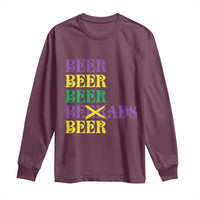 Funny Mardi Gras Drinking Long Sleeve Shirt Retro Beads Beer Carnival Party