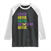 Funny Mardi Gras Drinking Raglan Shirt Retro Beads Beer Carnival Party
