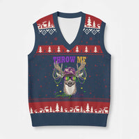 Funny Mardi Gras Mississippi Deer V-Neck Knit Sweater Vest Throw Me Something Mister Beads