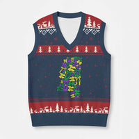 Funny Mardi Gras Mississippi Map Coquette Bow V-Neck Knit Sweater Vest