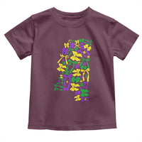 Funny Mardi Gras Mississippi Map Coquette Bow Toddler T Shirt
