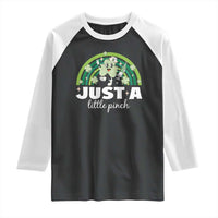 Funny St Patrick's Day Nurse Raglan Shirt Just A Little Pinch Rainbow Shamrock