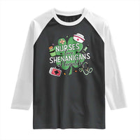 Funny St Patrick's Day Nurse Raglan Shirt Nurses Love Shenanigans Nurse Life Shamrock