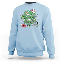 Funny St Patrick's Day Nurse Sweatshirt Nurses Love Shenanigans Nurse Life Shamrock