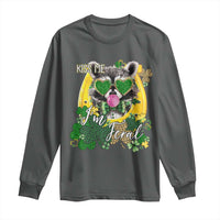 Funny St Patrick's Day Racoon Long Sleeve Shirt Kiss Me I'm Feral Horseshoe Shamrock