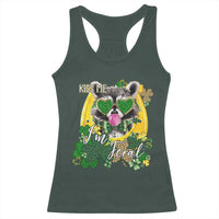 Funny St Patrick's Day Racoon Racerback Tank Top Kiss Me I'm Feral Horseshoe Shamrock