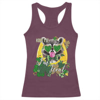 Funny St Patrick's Day Racoon Racerback Tank Top Kiss Me I'm Feral Horseshoe Shamrock