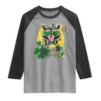 Funny St Patrick's Day Racoon Raglan Shirt Kiss Me I'm Feral Horseshoe Shamrock