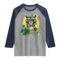 Funny St Patrick's Day Racoon Raglan Shirt Kiss Me I'm Feral Horseshoe Shamrock