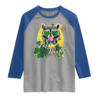Funny St Patrick's Day Racoon Raglan Shirt Kiss Me I'm Feral Horseshoe Shamrock
