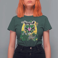 Funny St Patrick's Day Racoon T Shirt For Women Kiss Me I'm Feral Horseshoe Shamrock