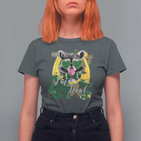 Funny St Patrick's Day Racoon T Shirt For Women Kiss Me I'm Feral Horseshoe Shamrock