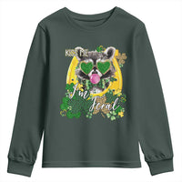 Funny St Patrick's Day Racoon Youth Sweatshirt Kiss Me I'm Feral Horseshoe Shamrock