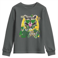 Funny St Patrick's Day Racoon Youth Sweatshirt Kiss Me I'm Feral Horseshoe Shamrock