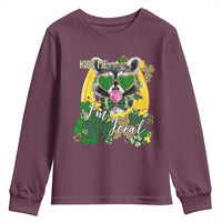 Funny St Patrick's Day Racoon Youth Sweatshirt Kiss Me I'm Feral Horseshoe Shamrock