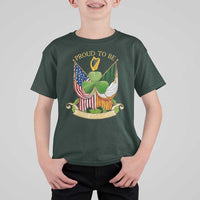 Proud To Be Irish American T Shirt For Kid Vintage Ireland USA Flag Shamrock Harp
