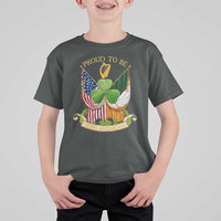 Proud To Be Irish American T Shirt For Kid Vintage Ireland USA Flag Shamrock Harp