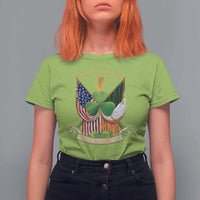Proud To Be Irish American T Shirt For Women Vintage Ireland USA Flag Shamrock Harp