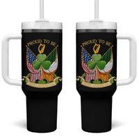 Proud To Be Irish American Tumbler With Handle Vintage Ireland USA Flag Shamrock Harp