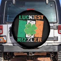 Funny St Patrick's Day Luckiest Rizzler Spare Tire Cover Vintage Ireland Flag Shamrock