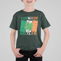 Funny St Patrick's Day Luckiest Rizzler T Shirt For Kid Vintage Ireland Flag Shamrock