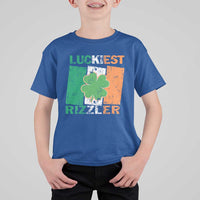 Funny St Patrick's Day Luckiest Rizzler T Shirt For Kid Vintage Ireland Flag Shamrock
