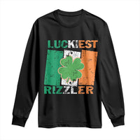 Funny St Patrick's Day Luckiest Rizzler Long Sleeve Shirt Vintage Ireland Flag Shamrock