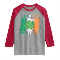 Funny St Patrick's Day Luckiest Rizzler Raglan Shirt Vintage Ireland Flag Shamrock