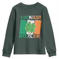 Funny St Patrick's Day Luckiest Rizzler Youth Sweatshirt Vintage Ireland Flag Shamrock
