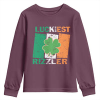 Funny St Patrick's Day Luckiest Rizzler Youth Sweatshirt Vintage Ireland Flag Shamrock