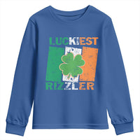 Funny St Patrick's Day Luckiest Rizzler Youth Sweatshirt Vintage Ireland Flag Shamrock