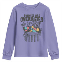 Funny Easter Day Racoon Youth Sweatshirt Bunnies Are Overrated Stay Feral Eggs
