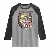 Funny Western Easter Day Raglan Shirt Howdy Easter Country Cowboy Bunny Horseshoe