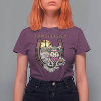Funny Western Easter Day T Shirt For Women Howdy Easter Country Cowboy Bunny Horseshoe
