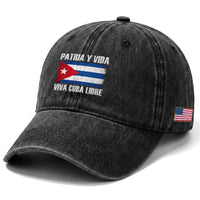 Patria y Vida Cuba Libre Washed Cotton Baseball Cap Freedom Patriotic Cuban Flag