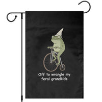 Off To Wrangle My Feral Grandkids Funny Grandparents Frog Garden Flag