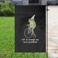 Off To Wrangle My Feral Grandkids Funny Grandparents Frog Garden Flag