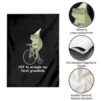 Off To Wrangle My Feral Grandkids Funny Grandparents Frog Garden Flag