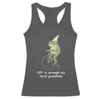 Off To Wrangle My Feral Grandkids Funny Grandparents Frog Racerback Tank Top