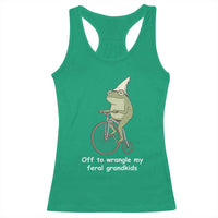 Off To Wrangle My Feral Grandkids Funny Grandparents Frog Racerback Tank Top