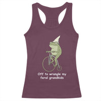 Off To Wrangle My Feral Grandkids Funny Grandparents Frog Racerback Tank Top