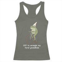 Off To Wrangle My Feral Grandkids Funny Grandparents Frog Racerback Tank Top
