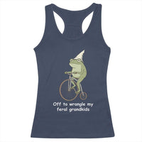 Off To Wrangle My Feral Grandkids Funny Grandparents Frog Racerback Tank Top