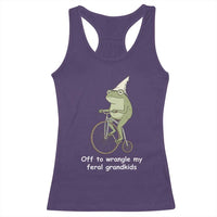 Off To Wrangle My Feral Grandkids Funny Grandparents Frog Racerback Tank Top